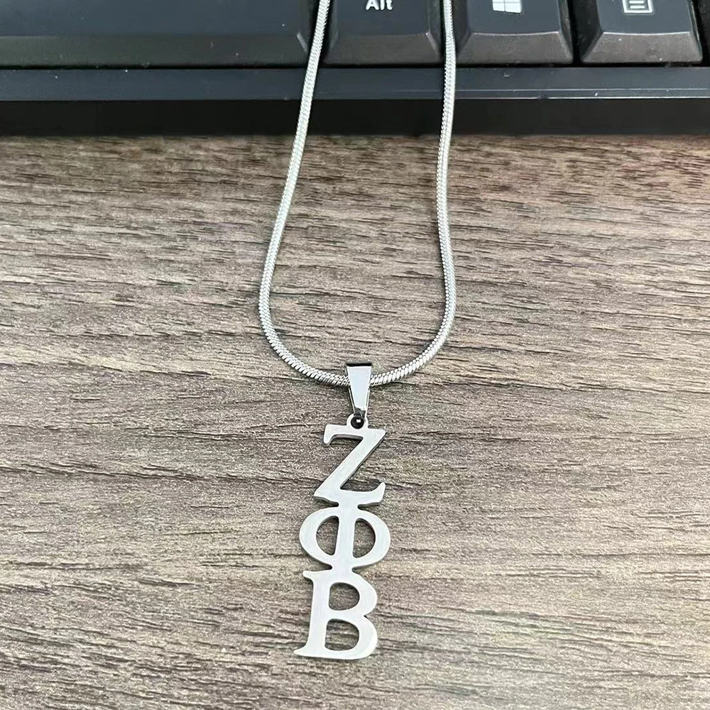 Greek letter stainless steel ZOB pendant necklace