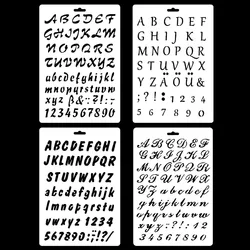 4Pcs PET Creative Art Font English Letter Number Stencils Scrapbooking Journal DIY Hollow Molds Cake Spray Painting Templates
