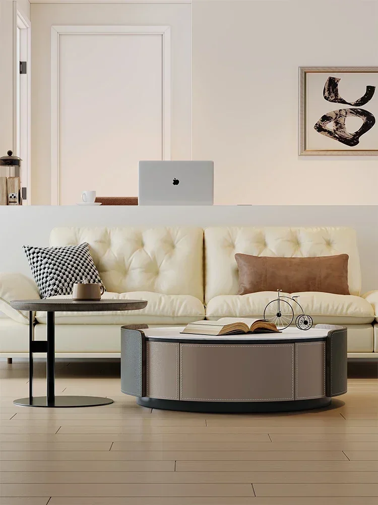 

European Entry Lux High-Grade Simple round Storage Combo Stone Plate Coffee Table