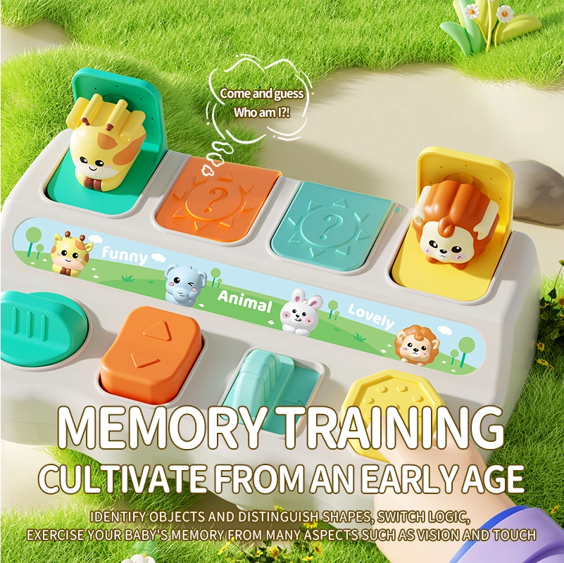 Zabawki Montessori typu pop-up ze zwierzętami i pudełka edukacyjne - rozwijają logikę i umiejętności motoryczne. Idealne na prezenty urodzinowe dla dzieci.