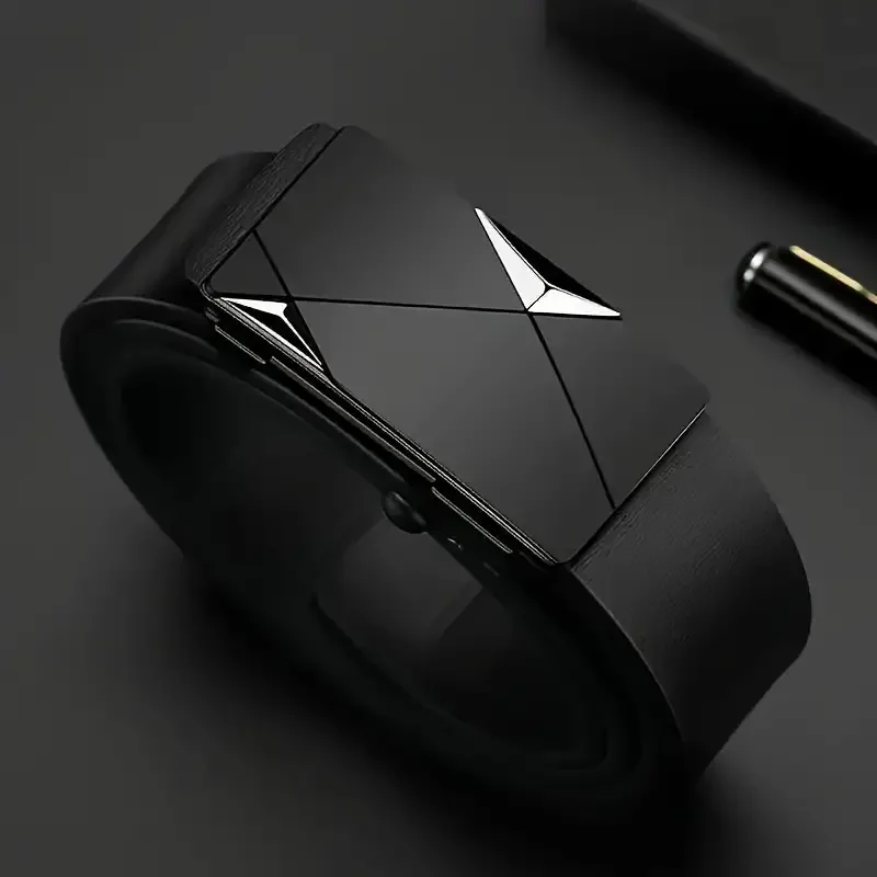 Herren-Gürtel mit automatischer Schnalle ohne Zähne, minimalistisches geometrisches Design, Gürtel für Business- und Freizeitgebrauch, modisch und personalisiert – Detail 4