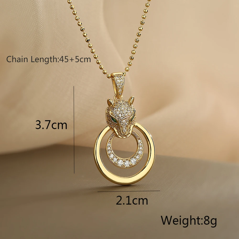 Vintage Leopard-Shaped Pendant Necklaces For Women Girls Glamorous Design With AAA CZ,Elegant Party Vacation  Jewelry