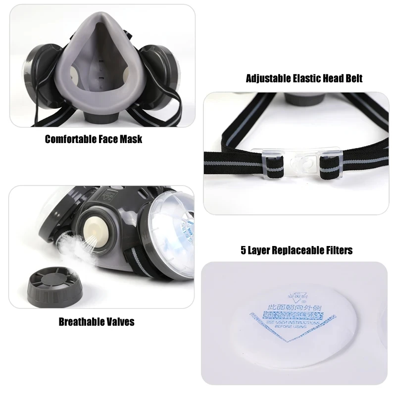 New Full Face Anti Dust Mask Dual 4-Layer Filters Safety Goggles For Carpenter Polishing Daily Haze Safety Protection Respirator