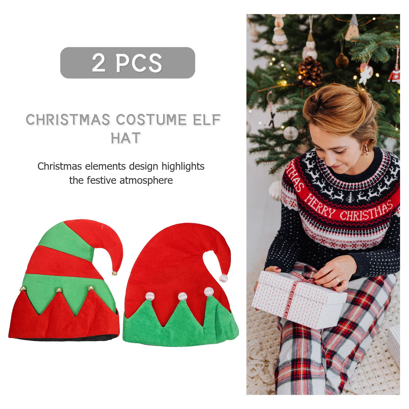 

2Pcs Elf Hat Xmas Dressing Up Party Props Festive Christmas Headdress for Celebration Cosplay Christmas Headdress Props