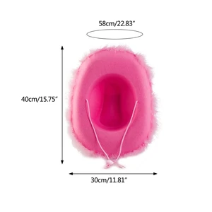 Beautiful cowgirl hat with wide, cowboy hat with cute feathers, combination for carnival, cosplay, 8 Main Sales Chapeu Cowboy Rosa - №3