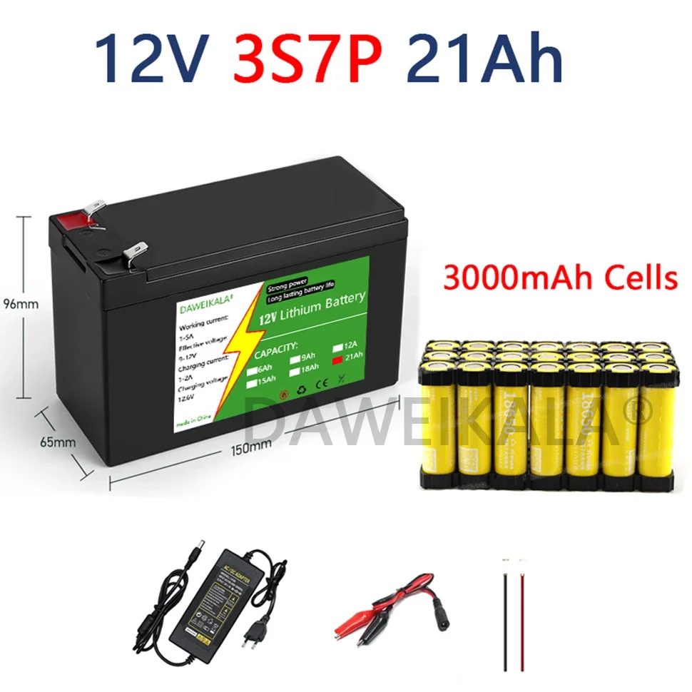 12 V 21Ah 18650 Lithium Batterij 3S7P Oplaadbare Batterij voor Zonne-energie Elektrische Voertuig Batterij 12.6 v 3A Oplader