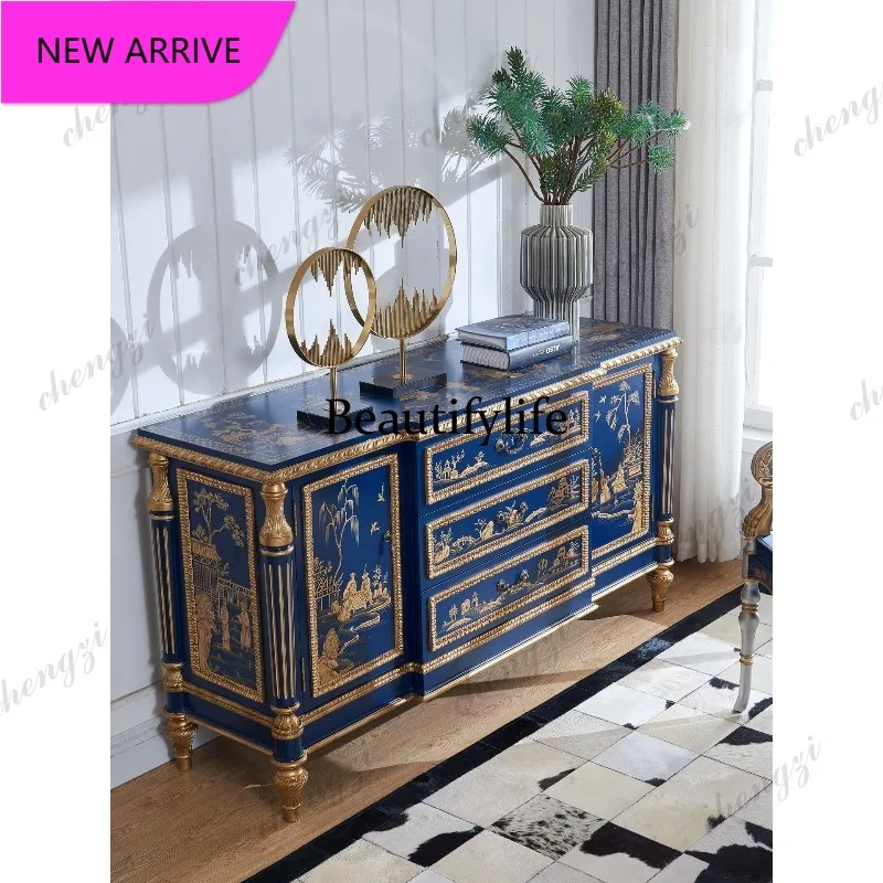 

MM85 High-end French retro hand-painted gold-painted entrance cabinet, living room dining side cabinet, storage cabinet