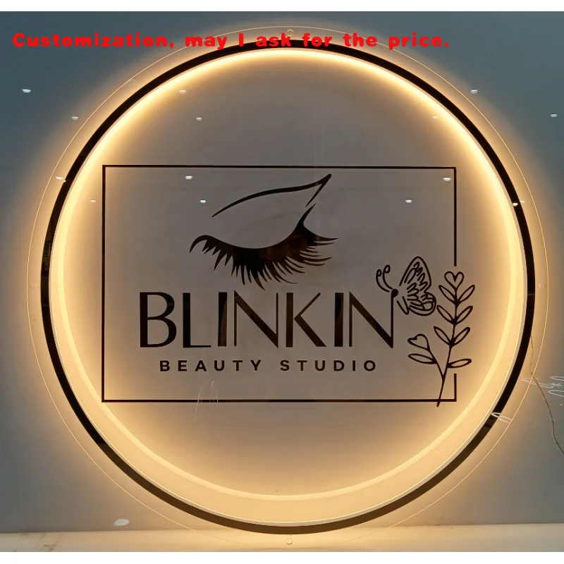 custom.Customized Round Acrylic Sign Mirror Salon Hair Nail Bar Beauty Advertising Sign Shops Design