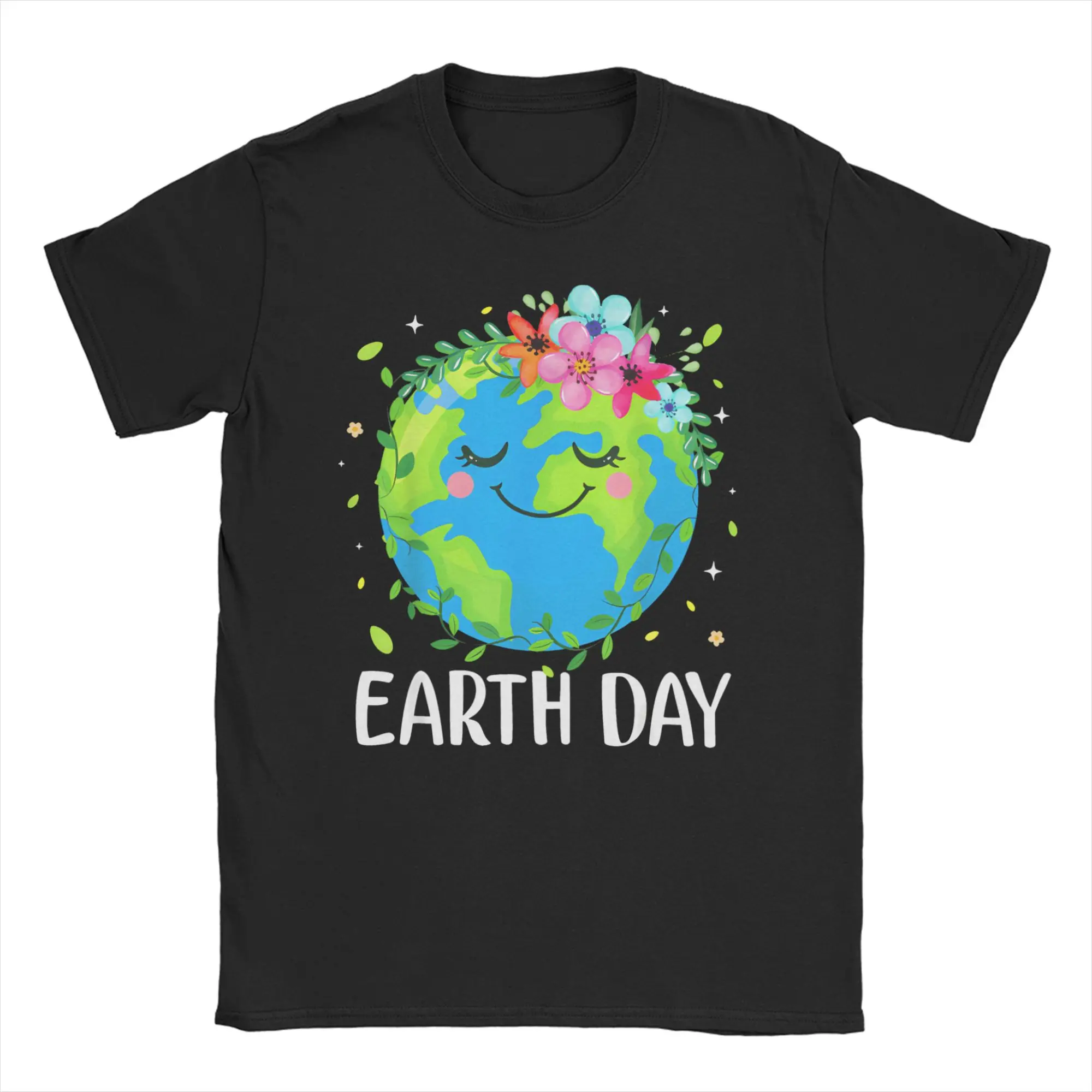 Happy Earth Day Cute Earth With Floral Earth Day 2026 T-Shirts Men Women 100% Cotton Tee Shirt O Neck T Shirt Printed Clothing