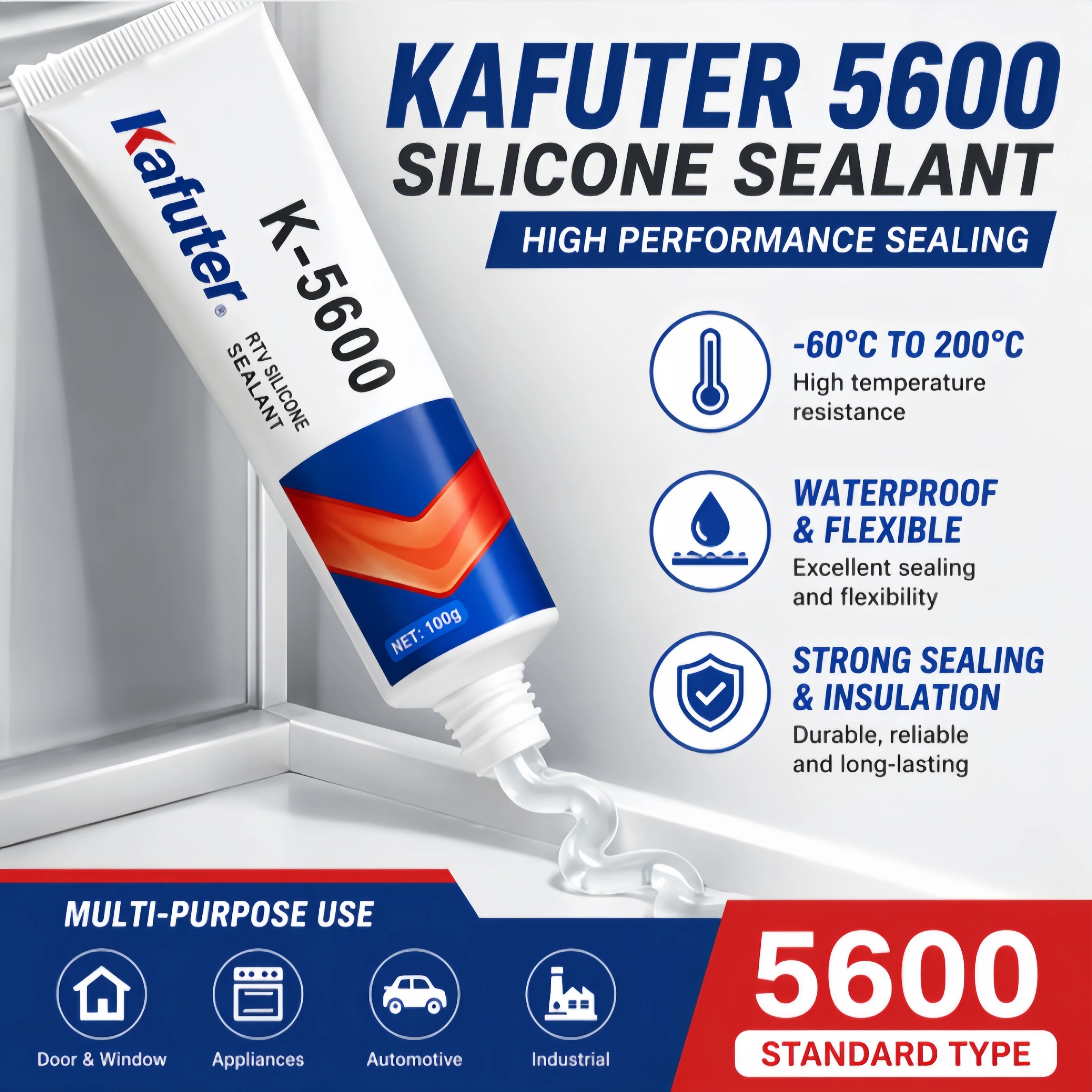 

Силиконовый герметик Kafuter 5600 5600H RTV, высокотемпературный, термостойкий, водонепроницаемый, для изготовления прокладок, 35 мл