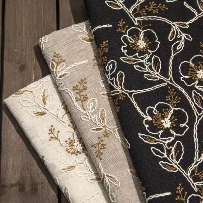 Tissu en dentelle de tulle brodé, lin et coton, style vintage, avec points de corde Crabapple, pour robe de scène transparente, accessoires de couture DIY