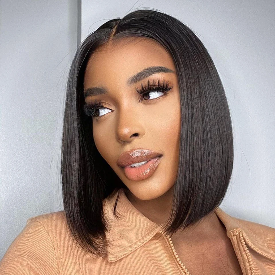 Brazilian Wigs for Women Human Hair Remy Bone Straight Bob Wigs Lace Front Frontal 13x5x2 Natural Color T Part Lace Wig