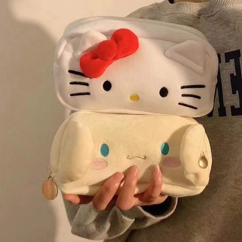 Hello Kitty Bag Anime Sanrio Student Plush Pencil High-Capacity Pen Case Kawaii Cartoon Cosmetic Storage Bag Girl Birthday Gifts