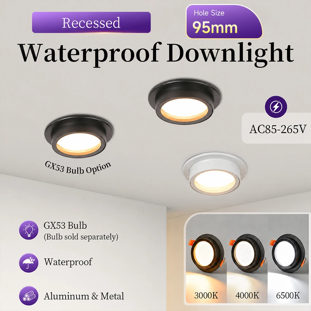 Waterproof GX53 Ceiling Spot Lamp Fixture AC85-265V Recessed and Surface Mounted Downlight bedroom Indoor Home Corridor