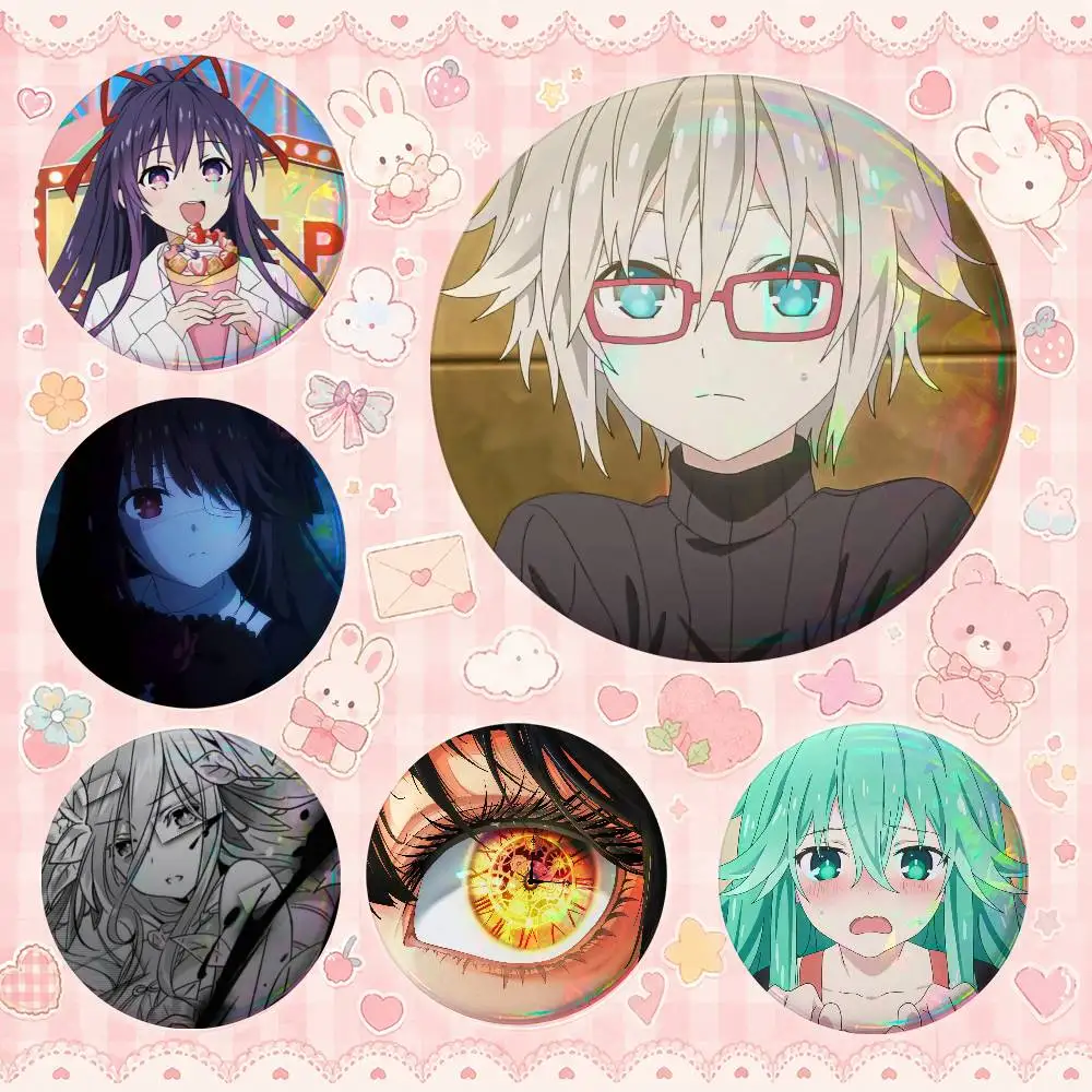 Anime D-DATE A A-LIVE Round Button Badge Pin Set Anime Cartoon Game Music Cool Fashion Brooch For Backpack Clothes Hat