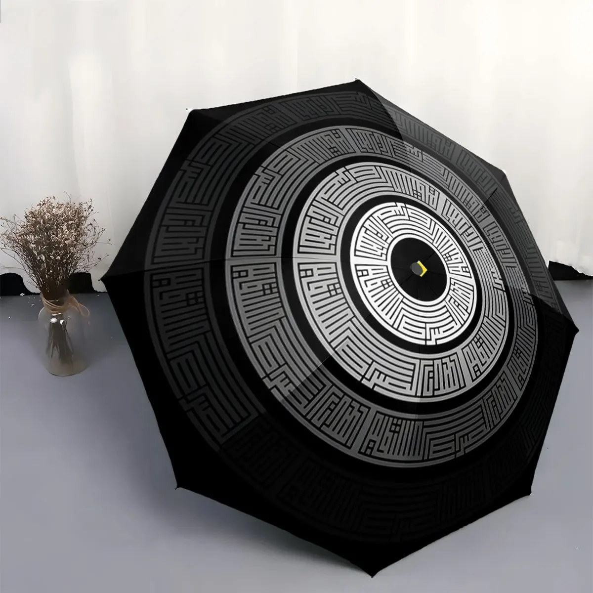 

Automatic Open/Close Folding Umbrella with Concentric Circular Maze Design - Compact Travel Umbrella, Windproof & Portable, Fi