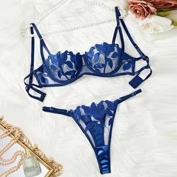 Sexy Lingerie Set Female Embroidery Underwear Ultra Thin Bra and Panty Set See Through Intimate Outfits Sexy Push Up Lingerie