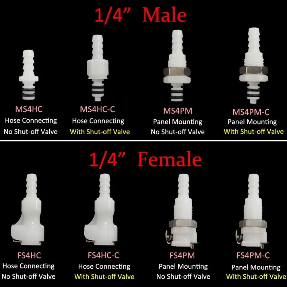 1Pc 3/16 1/4 Hose Barb Valved S-series Hose Joint Male Female Quick Shut-Off Tube Connector Durable Disconnect Fitting Coupling