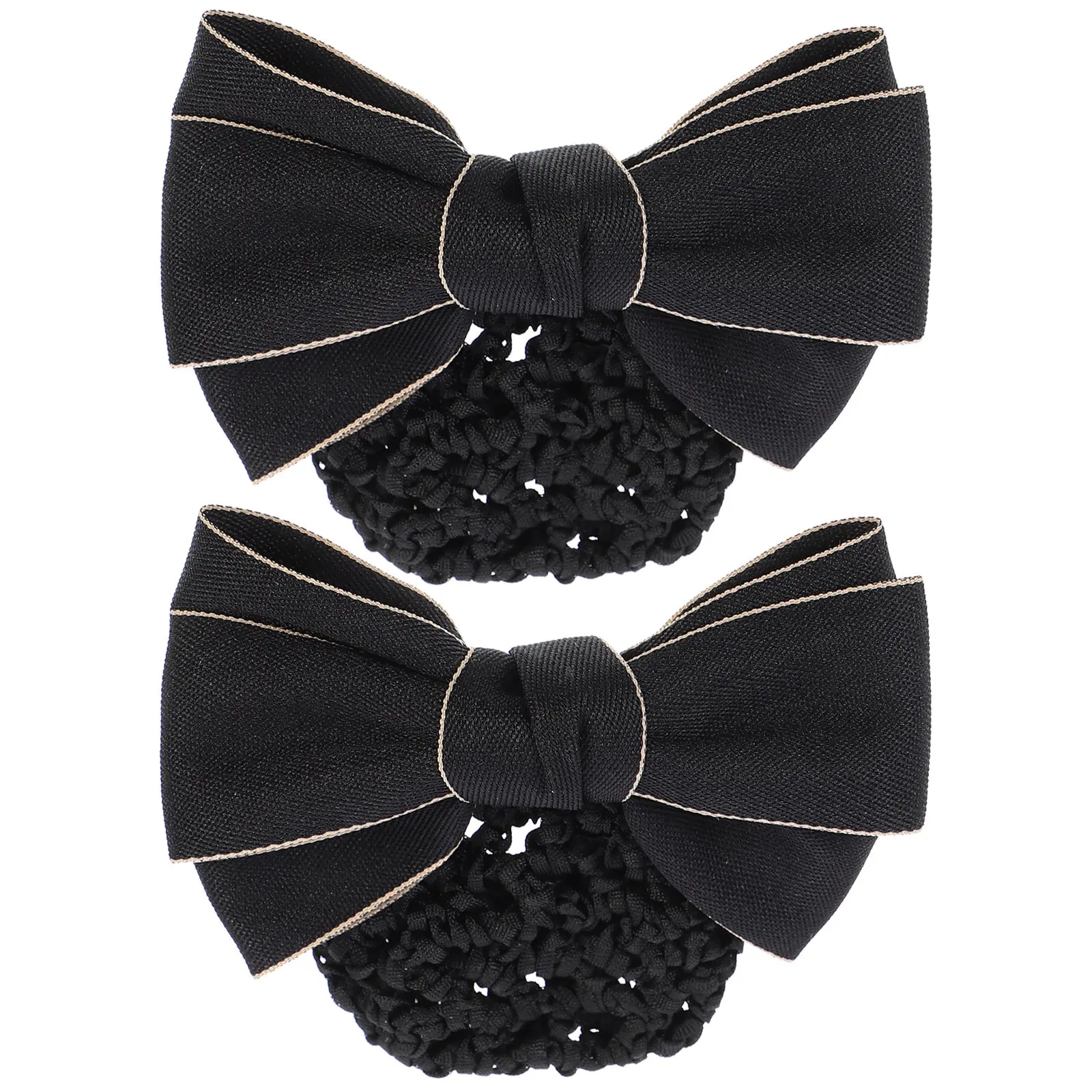 2Pcs Professional Women Hair Snood Net Strong Clip Bow Snood Ribbon Alloy Hair Bun Cover Headdress for Work Safety and Daily Use