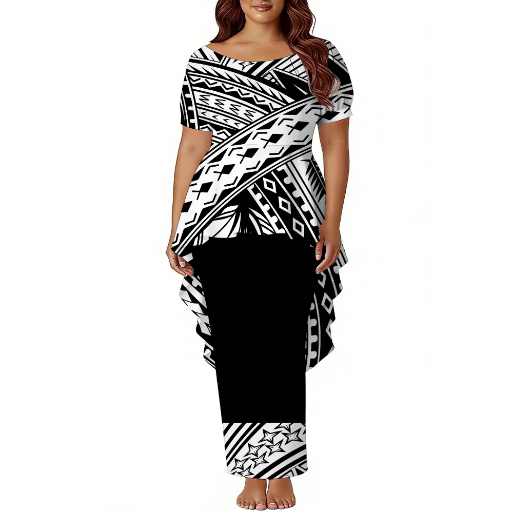 폴리네시아 섬 스타일 여성 반팔 푸레타시 꽃무늬 드레스 사모아 파티 스타일 이브닝 드레스