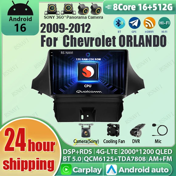 Android 16 wifi+4G Carplay Car Radio For Chevrolet Orlando 2009-2012 Navigation GPS Video Player Stereo Multimedia DVD Head Unit