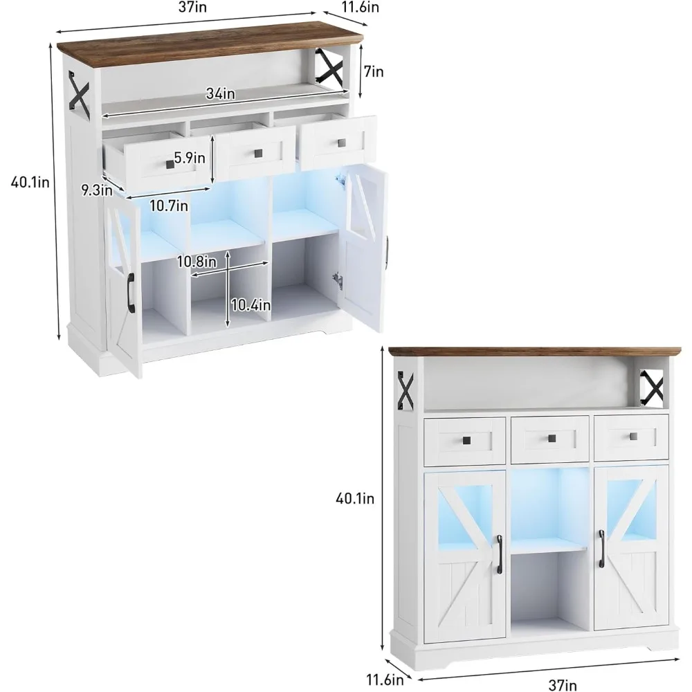 Buffet de ferme moderne 37 avec éclairage LED et tiroirs de rangement