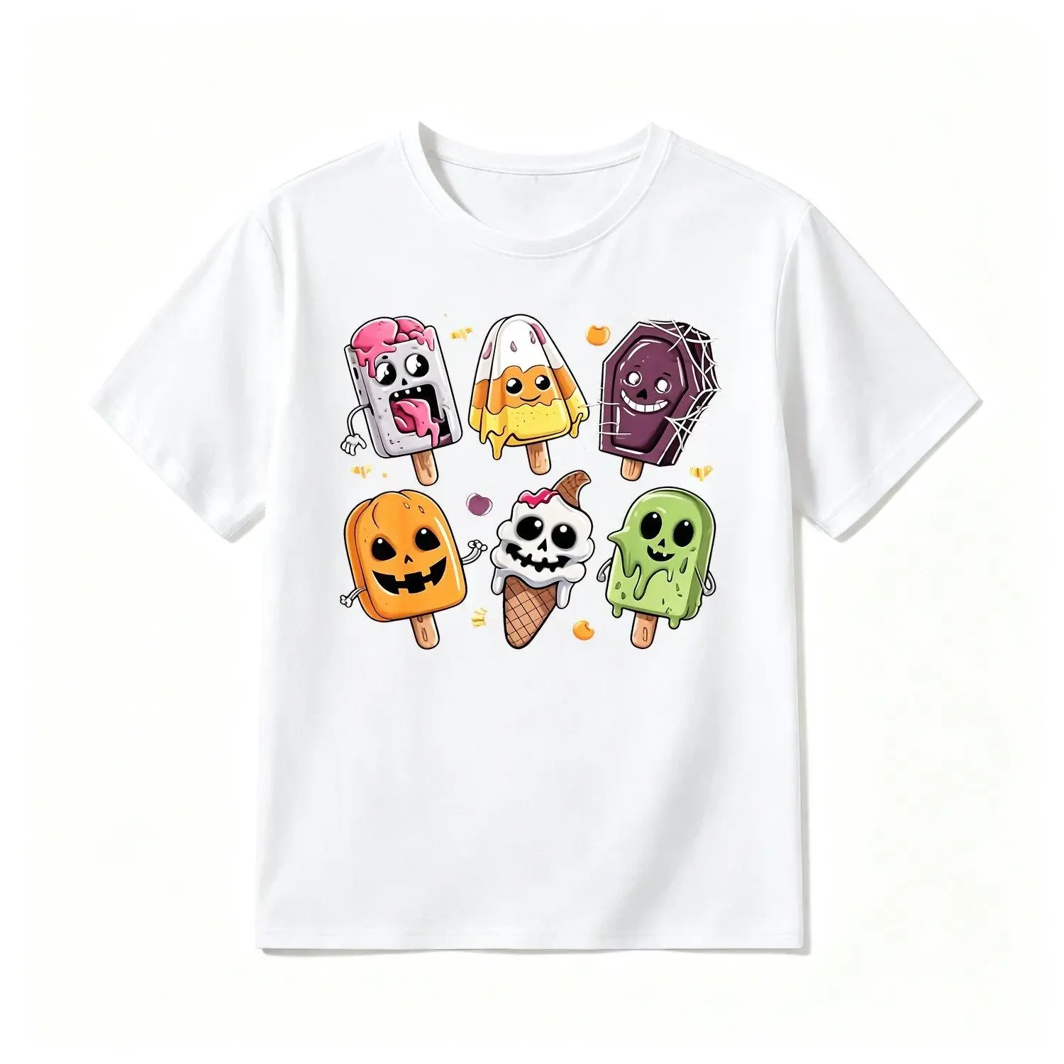 Boys' Crew Neck Short Sleeve Casual Tee - Halloween Print Short Sleeve Tops, Spooky Popsicle, Mummy, Vampire, Lollipop, Ice Cream Cone Designs, Kid’s Wear for Summer Party, Multi-Size Sports & Outdoor Clothing