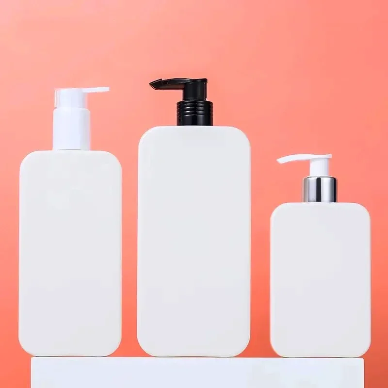 

250ml 10pcs Square Flat White Shampoo Shower Gel Dispensers, Refillable Plastic Lotion Pump Bottles,Body Lotion Bottle With Pump