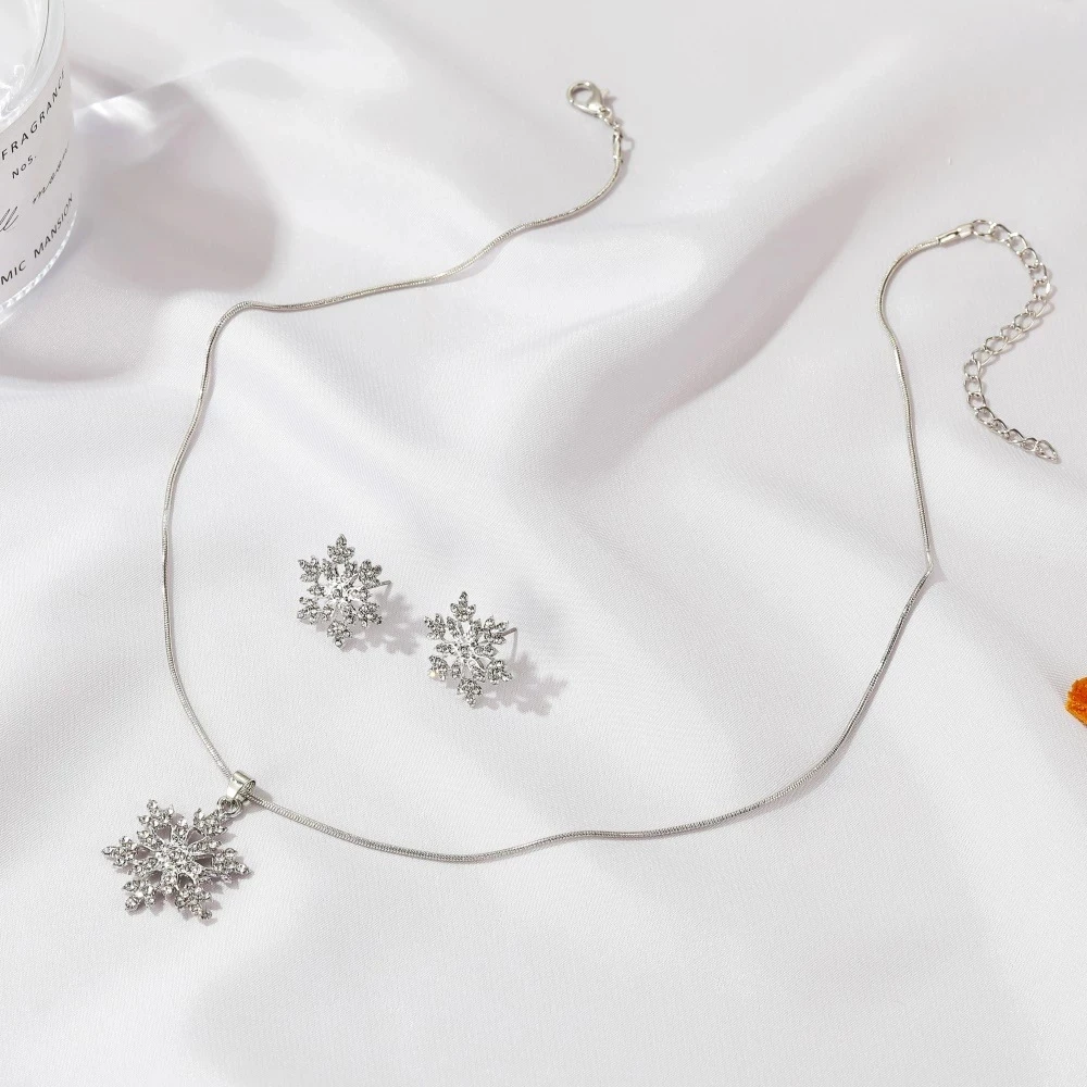 Luxury 925 Silver Gold Color Snow Flower Wedding Engagement Jewelry Set For Women Pendant Necklace Earrings Set Fashion Jewelry