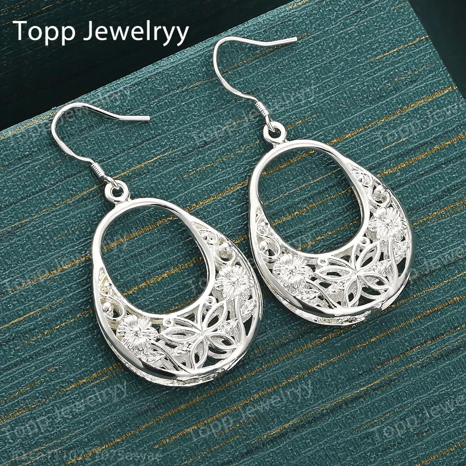 

925 Sterling Silver Exquisite Water Drop Hollow Earrings Fashion Ladies Wedding Gifts Accessories Party Gifts