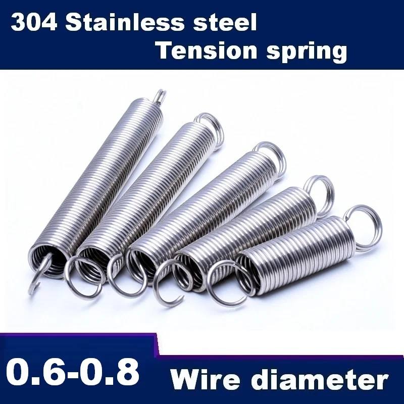 0.6/0.7/0.8mm Micro Tension Springs 304 Stainless Steel Double Closed Loop + Single Hook Small Pull Extension Spring