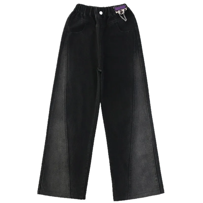 UNITIM Herbst Kinder-Jeans mit Liebes-Stickerei, Gerade Hosen für Junge Mädchen, Lose Elastische Taille, Denim-Hosen für Junge Teenager-Mädchen – Detail 6