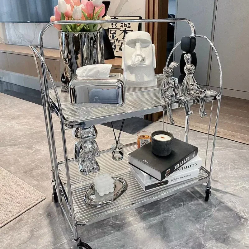 Medieval Style Foldable Mobile Glass Cart | Ins Wind Flower Stand, Dining Trolley, Internet Celebrity Transparent Four-Wheeler