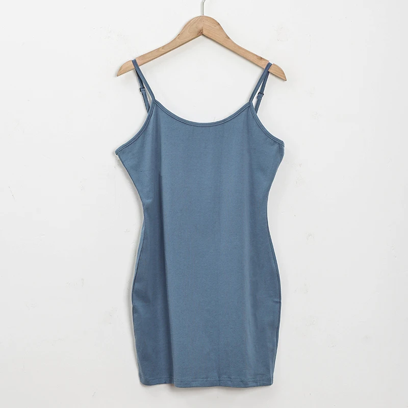 Baumwoll-Spaghettiträgerkleid Damen Basic Schlankes Ärmelloses Minikleid – Detail 22