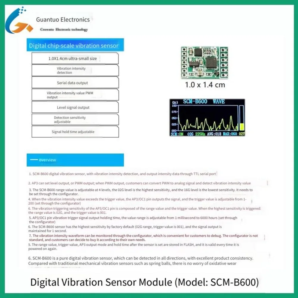 Digital Vibration Sensor/vibration Sensor/vibration Intensity Signal SCM-B600