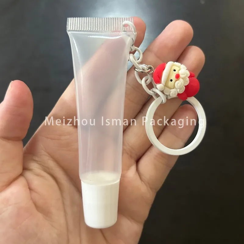 50Pcs Leere 15ML Leere Weihnachten Rosa Lip Gloss Squeeze Kosmetische Lippenstift Lip Balm Verpackung Lip Gloss Rohr Mit nette Schlüssel Kette