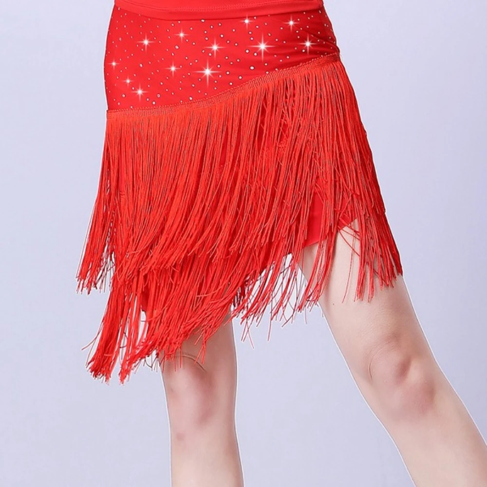 

Women Sparkly Latin Dance Skirt Tango Rumba Samba Performance Costume Chacha Dancewear Sexy Black Red Sequin Tassels Skirts