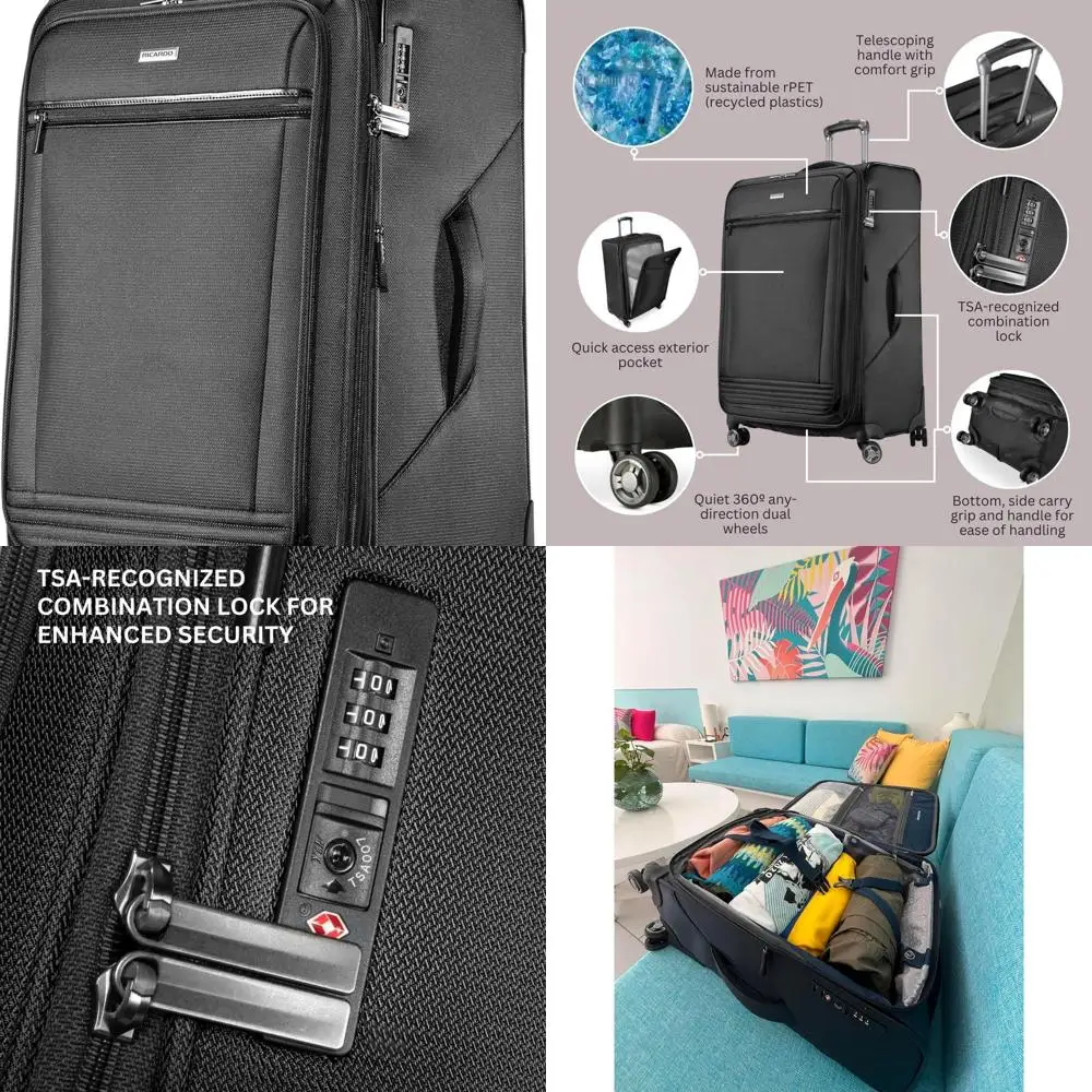 

Eco-Friendly 24-inch Expandable Spinner Luggage, Recycled PET Material, Lightweight, Black