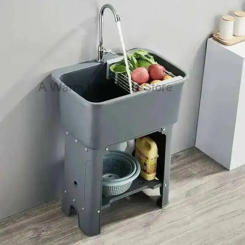 

Plastic Vegetable Sink PP Kitchen Home Sinks Minimalist Commercial Kitchen Accessories Floor-standing Large Sinks for Kitchen
