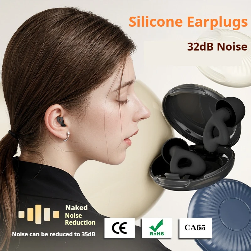 Ear Plugs for Sleep 32dB Noise Reduction Soft Comfy Reusable Silicone Earplugs for Work Travel Study Hearing Protection