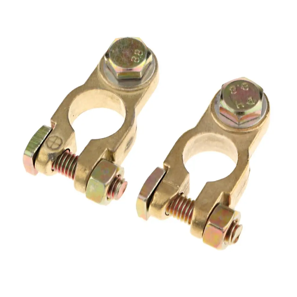 Gold Positive & Negative Battery Terminals Connectors Clamps Car Motorcycle