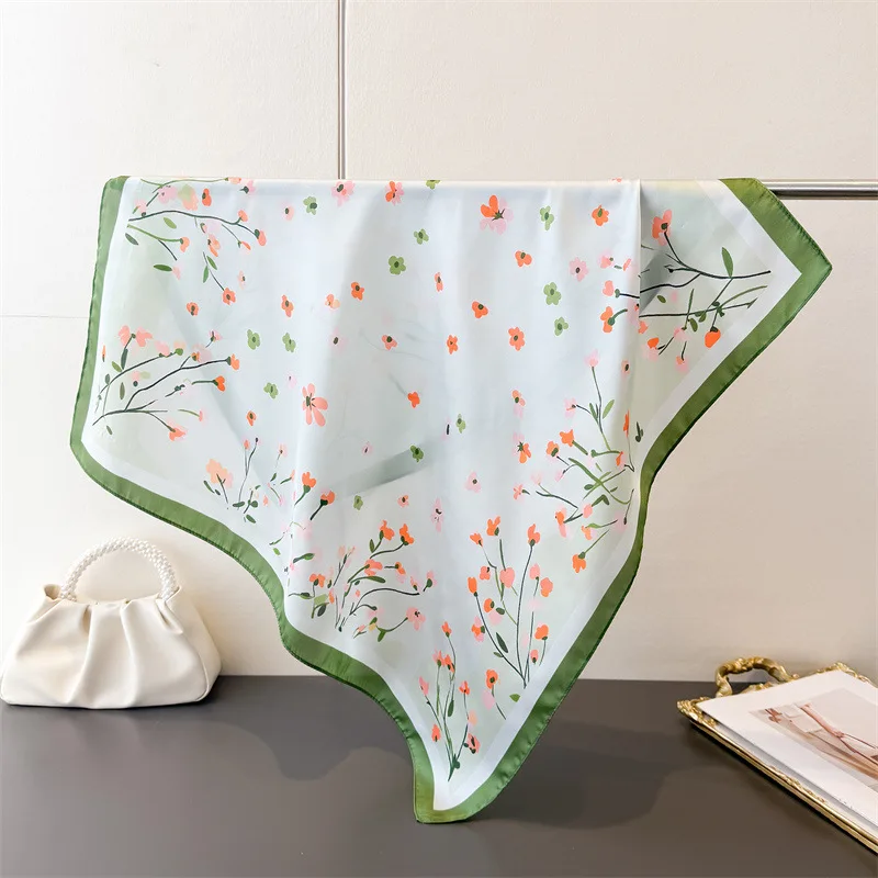 

70*70cm Square Scarf For Women Fashion Printed Silk Bandanas Hairband Luxury Hijab Neckerchief Elegant Shawl Wraps Hair Scarf