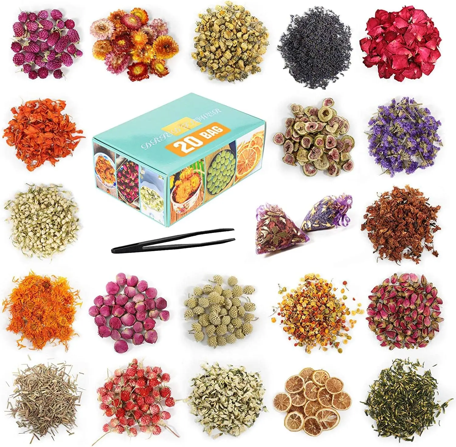 

20 Bags Natural Dried Flowers Herbs Kit for Soap Making, Candle Making, Bath Bombs, DIY Crafts