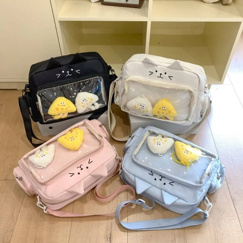 Multifunction Y2K Cat Pain Bag Transparent Women\'s Doll Handbag Crossbody Bag Large-capacity Casual Backpack