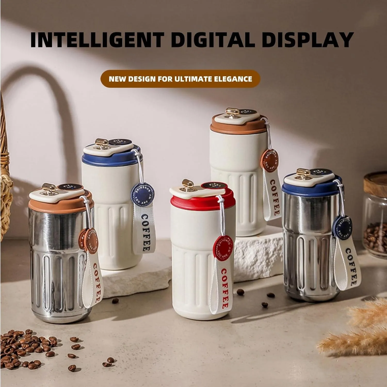 

Stainless Steel Portable Coffee Tumbler Reusable Travel Mug Leakproof Cup for Home Office Picnic