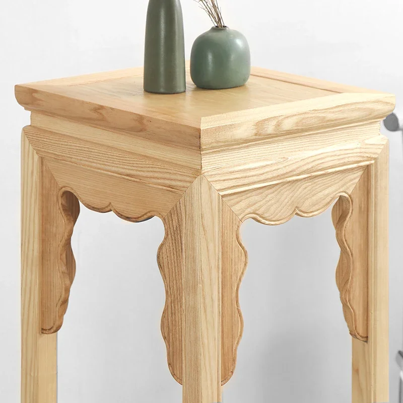 New Chinese Style Flower Stand Ash Flower Stand Zen Living Room Decoration Solid Wood Floor Small Square Table Tea RoomSimple