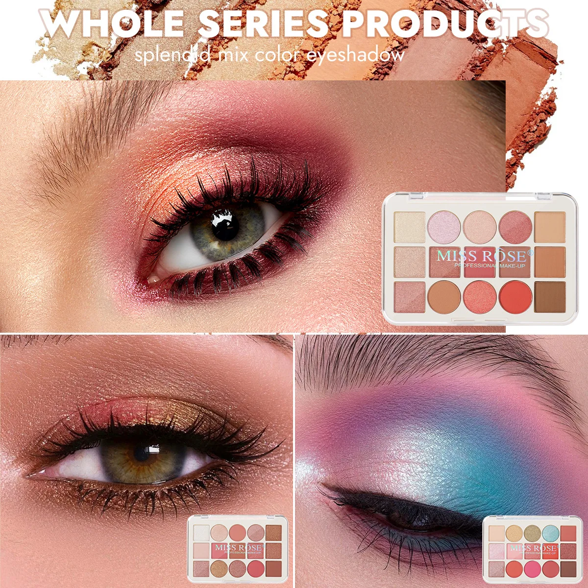 MISS ROSE 15 Colors Eyeshadow Palette Professional Shimmer Dazzling Smudge-proof Eye Makeup Cosmetic for Personalized Look