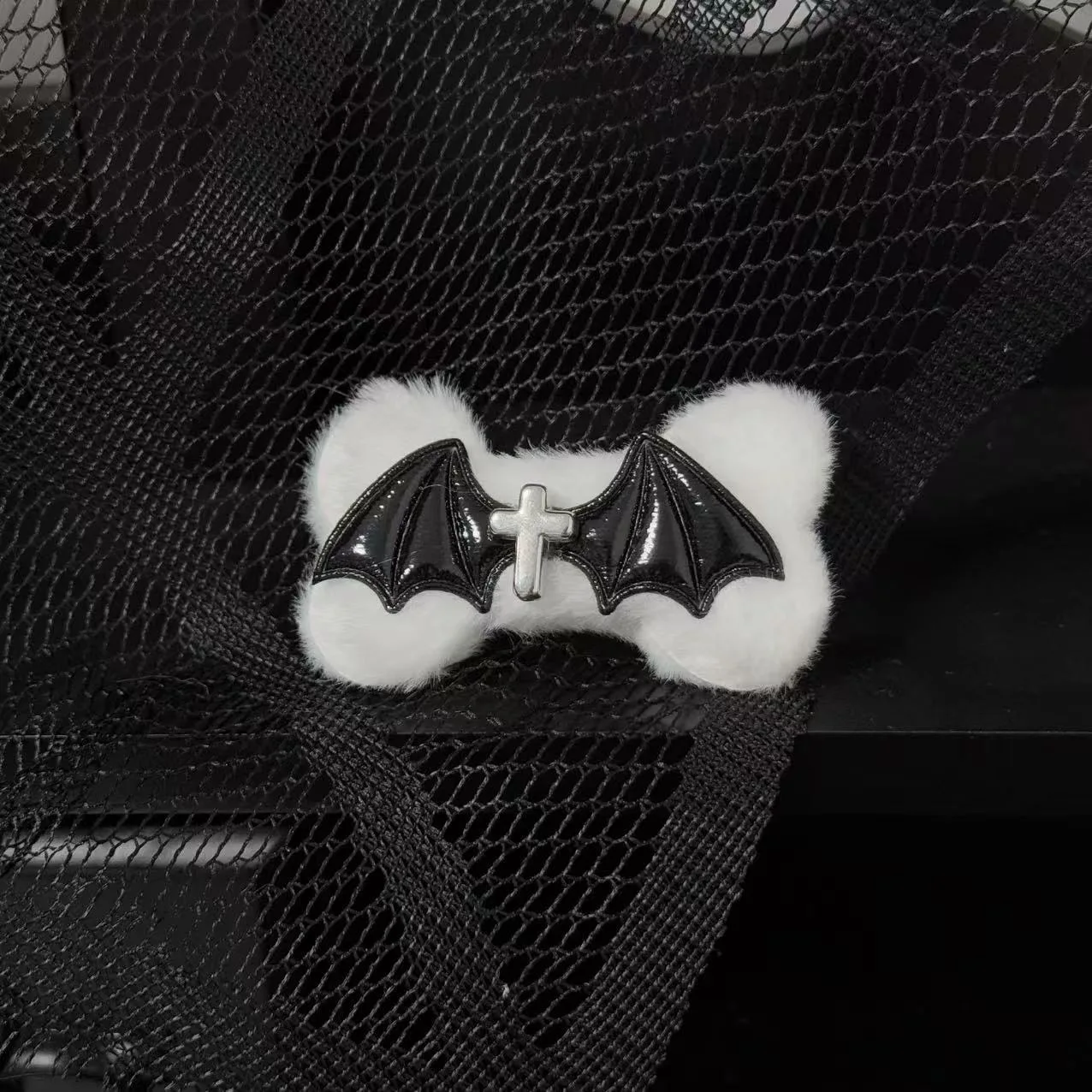 Cute Original Harajuku Gothic Devil Cross Bone Wings Hairpin Girl Sweet Sister Plush Subculture Lolita Y2K Hair Accessories