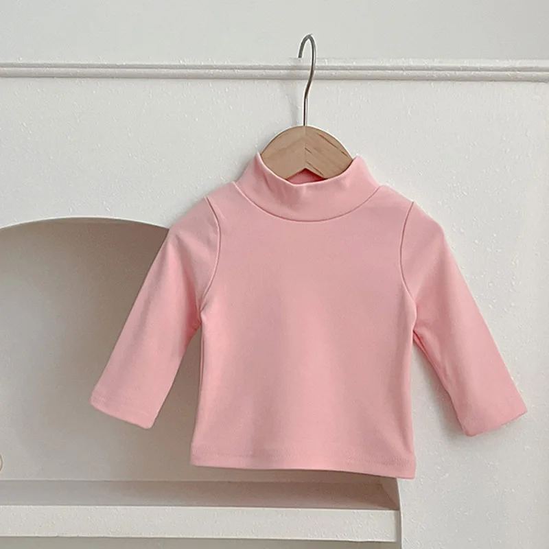 Autumn Winter Fashion Boy Baby Solid Turtleneck Long Sleeves Bottoming Shirt Girl Infant Warm Casual T-shirt Kid Tops Clothes