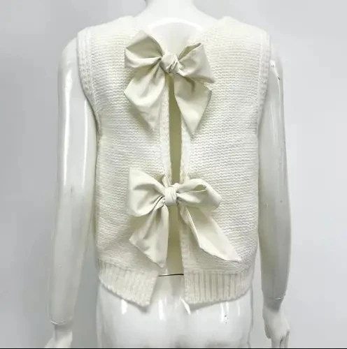 Chaleco de punto sin mangas para mujer: camiseta sin mangas de punto recortada con lazos grandes